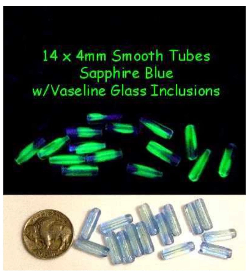 10 Pieces Czech VASELINE/URANIUM GLASS BEADS 14 x 4mm Smooth Tubes