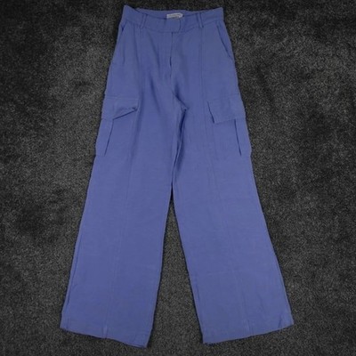 & Other Stories Cargo Trousers Linen Blend Blue Size 8 W28 L30 Women's