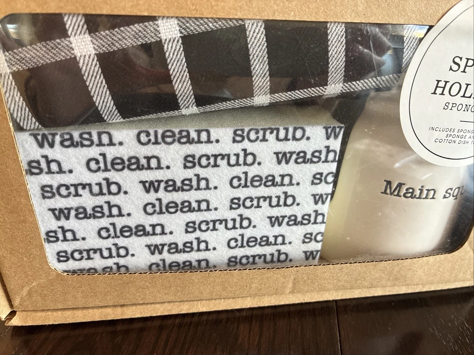 Mud Pie Sponge Holder 3 Pc Set, Caddy 3.5"H | Towel 26"x18" | Sponge 3"x5" - Image 3 of 3