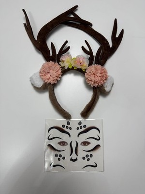 iZoeL Reh Haarreif mit Blumen + Gesichtstattoo   Kostüm Zubehör, neu