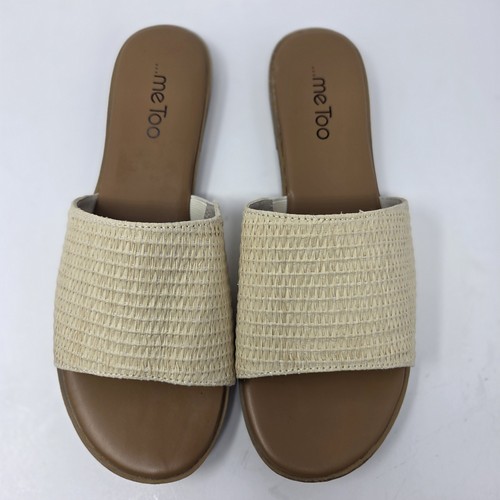 Sandalias Me Too Rhoda Slide Tejidas Rafia Para Mujer 10 Diapositivas Anchas Tostado Crema - Imagen 4 de 10