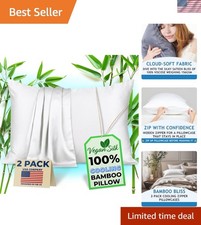 Cooling Bamboo Pillow Cases Set of 2 - Standard Size Zip Covers for Hot Sleepers