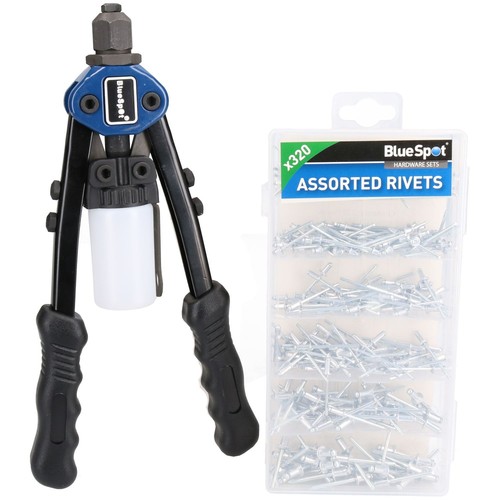 Heavy Duty Hand Riveter Pop Pot Rivet Tool 2.4 - 4.8mm + 320 Aluminium Rivets - Picture 1 of 8