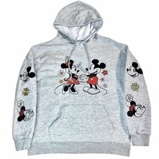 Disney Mickey  Minnie Mouse Pullover Hoodie Youth L 11/13 Embroidered Sleeves
