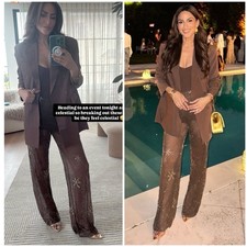 ZARA FW25 MID-WAIST SEMI-SHEER BEADED SEQUIN PANTS CHOCOLATE 4813/340/ 4813/315