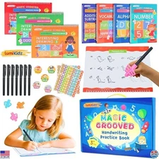 Reusable Handwriting Practice Workbooks for Kids 3-8, 7 Books & Pens Set