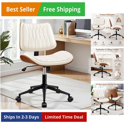#ad Ergonomic Armless Office Desk Chair Mid Century Modern White Faux Leather w... $219.91