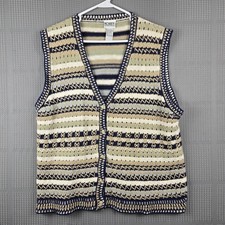 Koret Francisca Vintage Womens Button Front Sleeveless Cardigan Knit Vest Size L