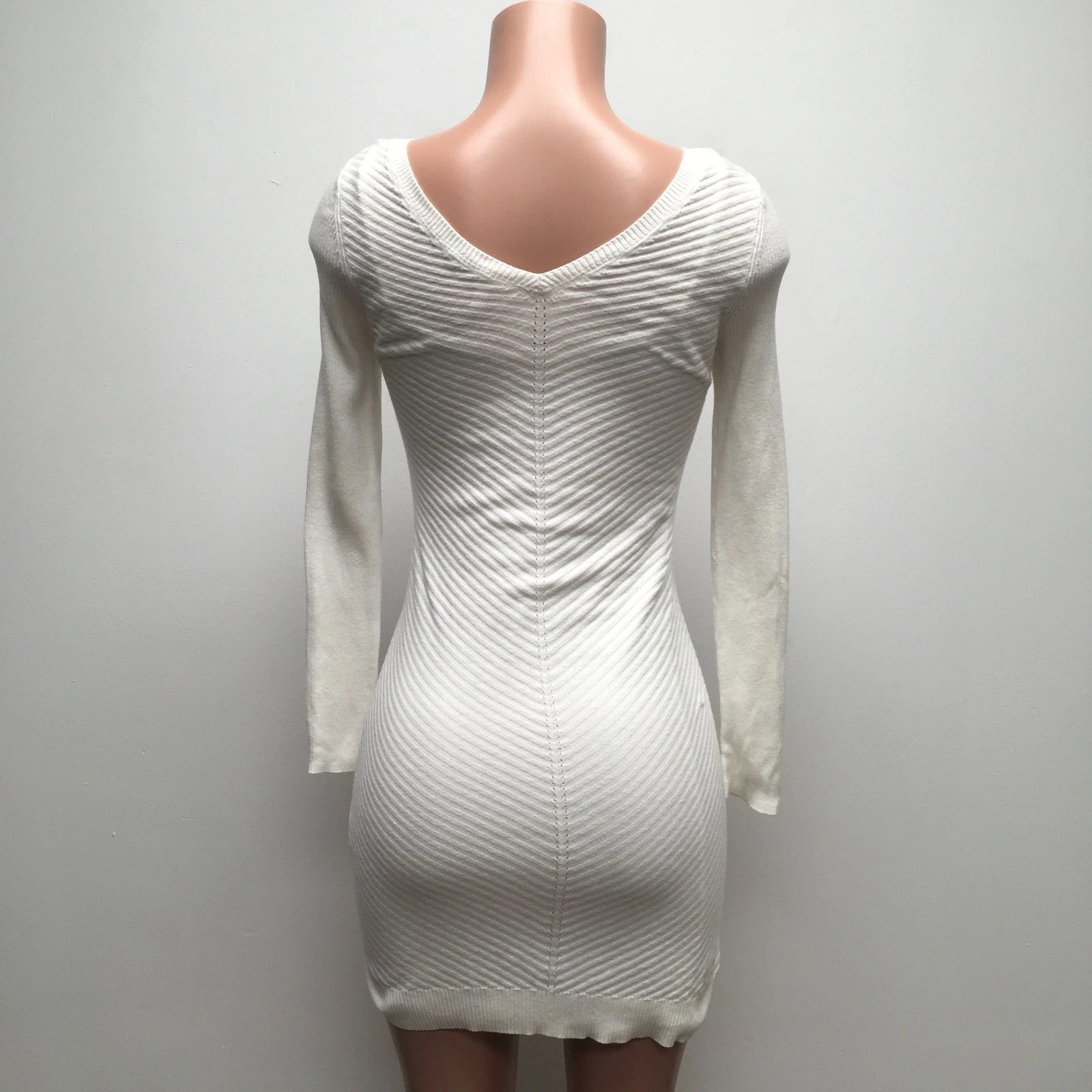 UNDERCOVER Abito maglione Victorias Secret bianco manica lunga costina cotone cashmere bodycon XS