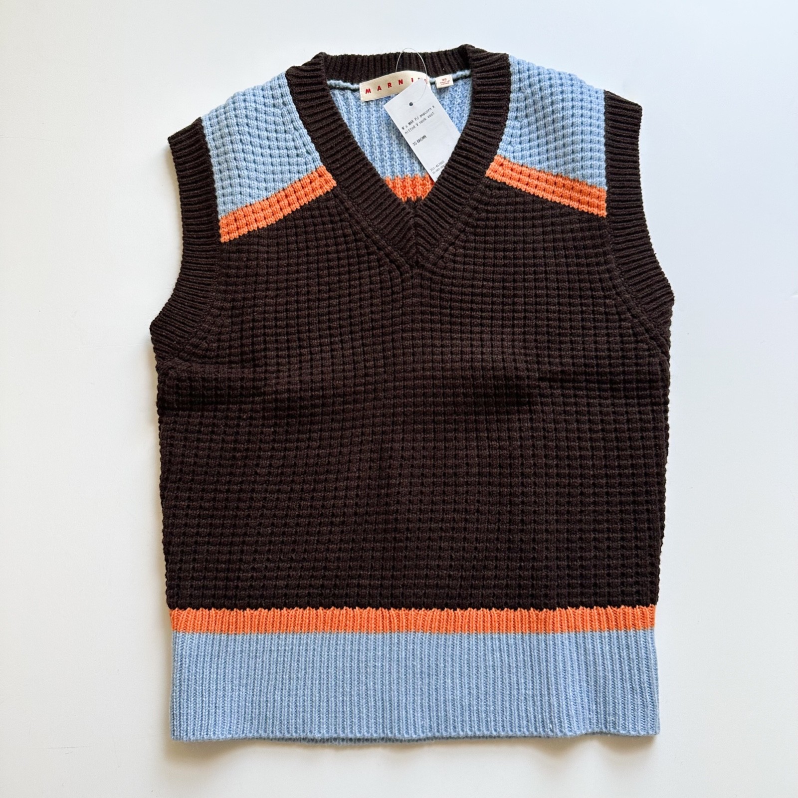 Uniqlo x MARNI Women's Popcorn Knitted V Neck Vest Brown X-Small NWT