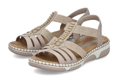 Rieker Sandale Beige Riemchensandale Gummizug Slipper Stretch Sommerschuh - Bild 1 von 4