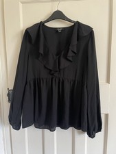 New Look Maternity Black Long Sleeve V Neck Blouse Frill Detail Size 12