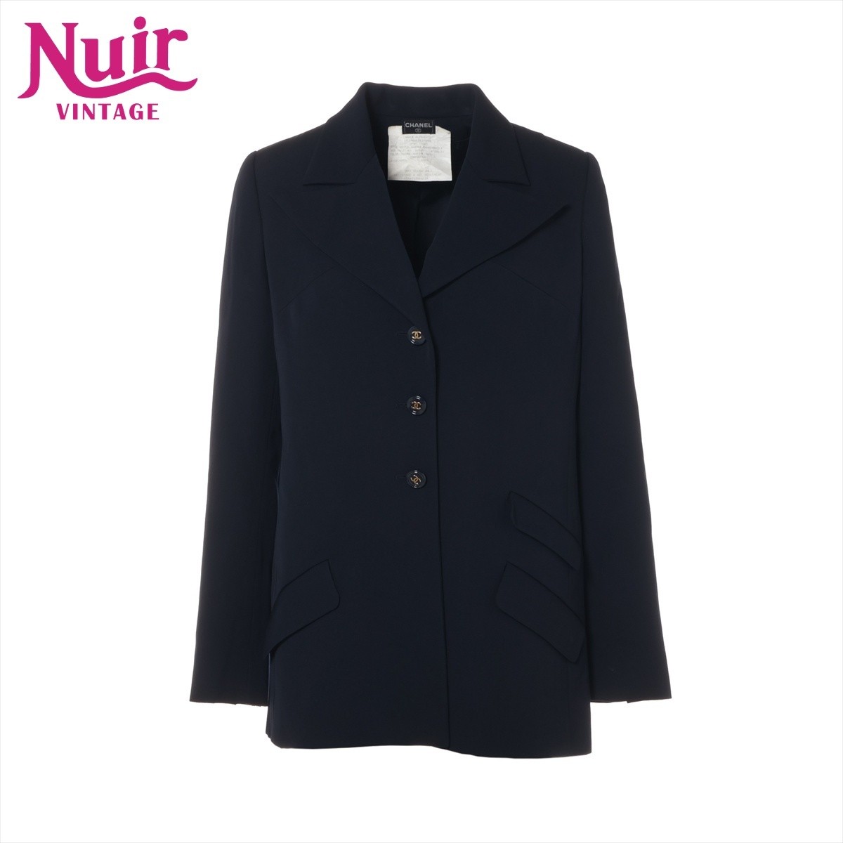 CHANEL Jacket Wool Single Coco Button Navy Used - image 1
