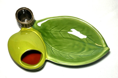 EIGEN ARTS (Uncomongoods) ~ Early 2-Pc LEAF-OLIVE-LOG Condiment Dish 1960's~ USA