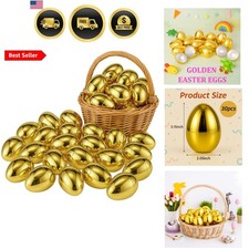 30 Pack 3.15'' Golden Easter Eggs, Fillable Plastic Eggs for Easter Hunt, Bas...