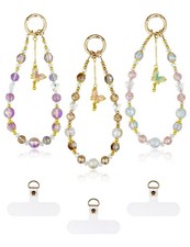3Pcs Crystal Bracelet Wrist Lanyard, Beaded Phone Charms Strap With Butterfly...
