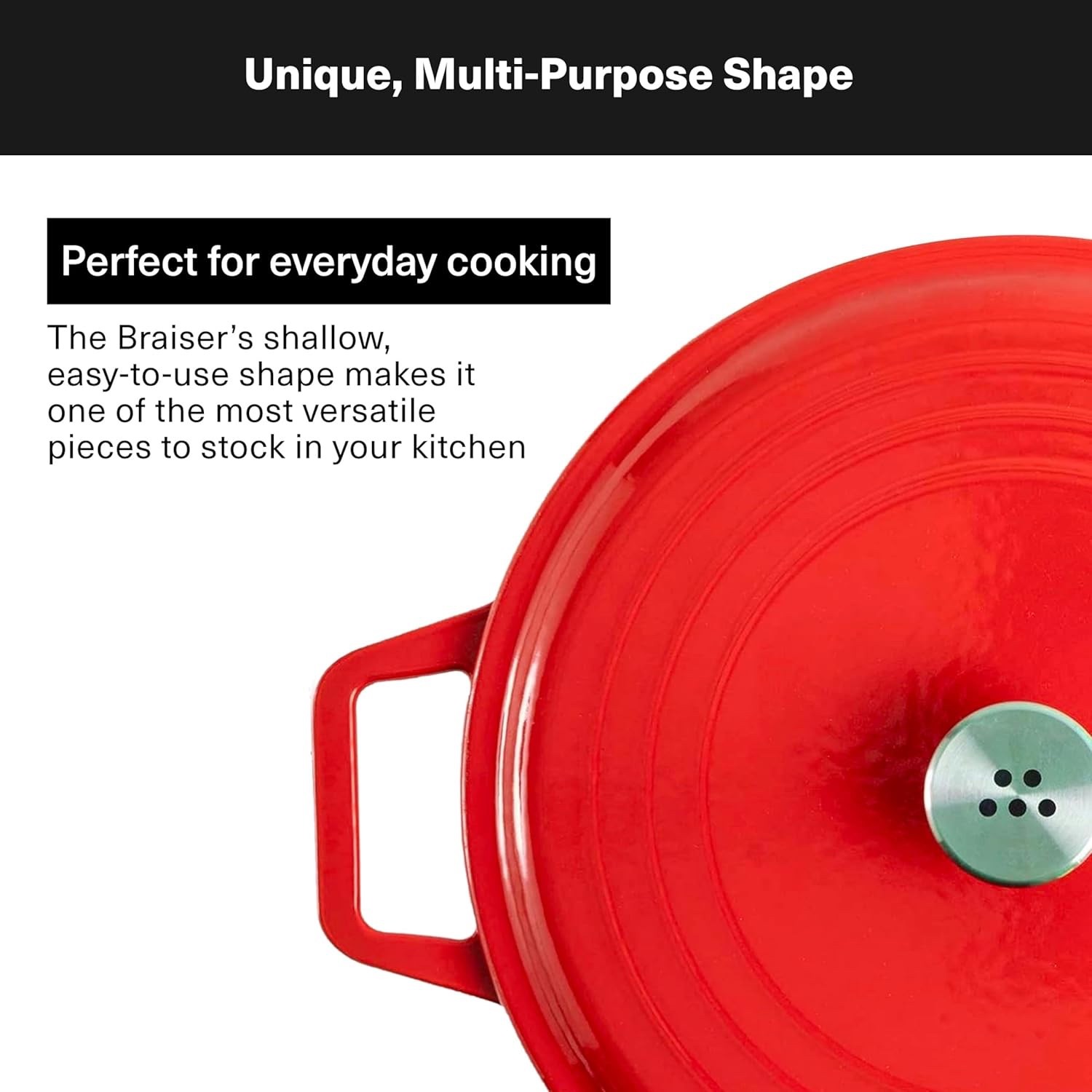 Misen 5.5 QT Enameled Cast Iron Braiser – Red – NEW In Box – Dutch Oven Style