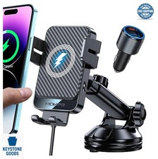 Wireless Car Charger 15W Fast Charging Auto Clamping Phone Mount Dashboard