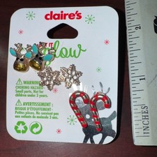 Claire s Christmas Earrings Reindeer Candy Cane Snowflake 3 Pair Pierced Stud