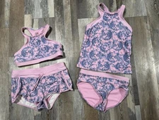Athleta Girl 4 Piece Swimsuit Free Spirit Tankini & Bikini Tops w/ Bottoms Sz 12