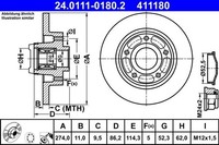 2X ATE Bremsscheibe 24.0111-0180.2 FüR Renault