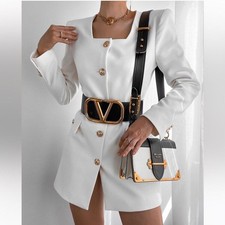NWT ELEGANT WOMEN LONG BELTED BLAZER color Ecru Size XS