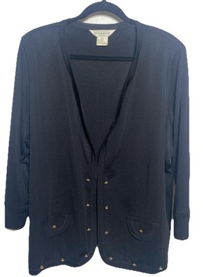 Misook Open Front Hammered Button Light Cardigan Sweater Black Women s 2XL