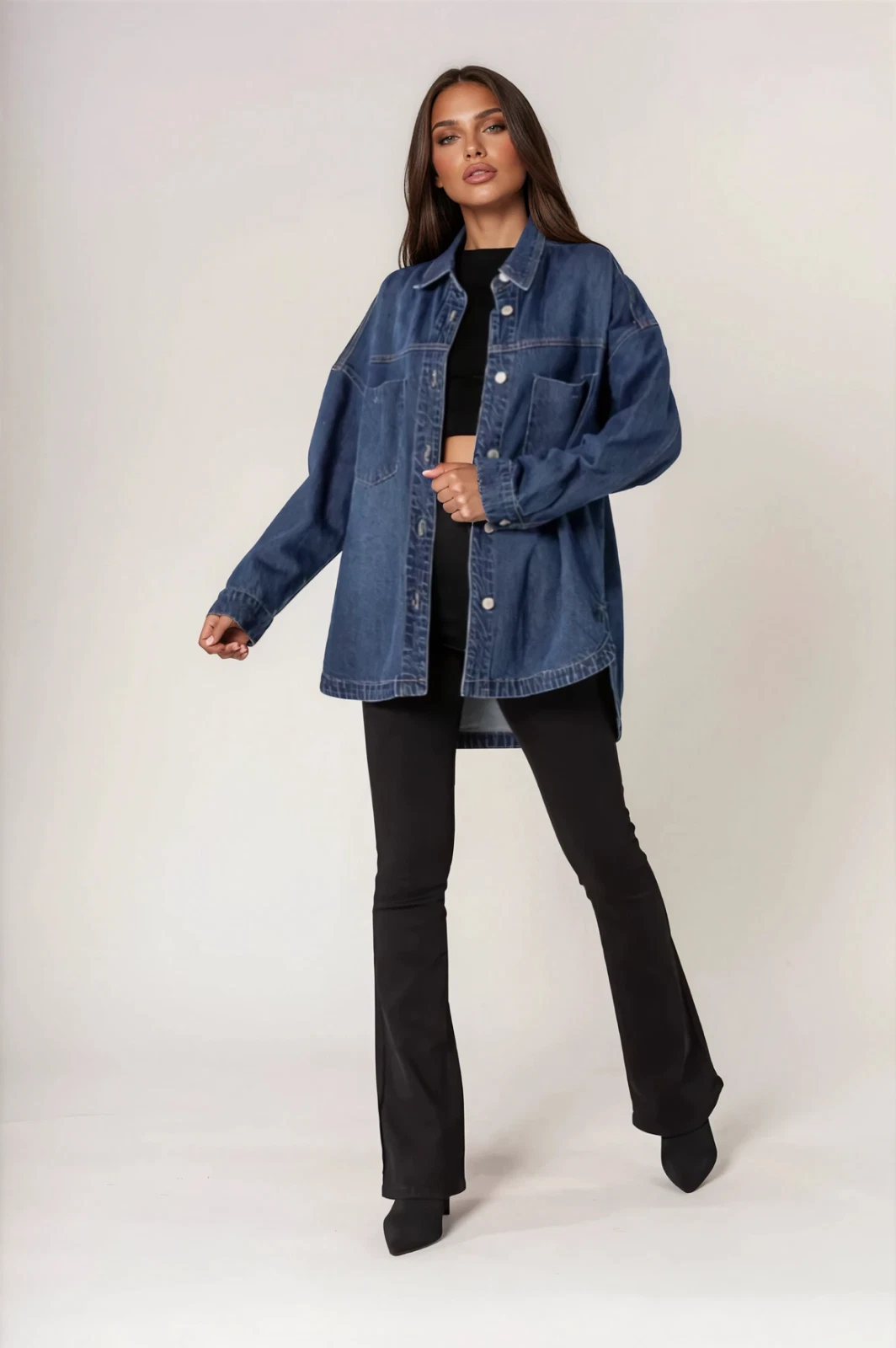 Women's Casual Oversized Button Through Denim Shirt Jacket / Shacket
Opens in a new window or tab