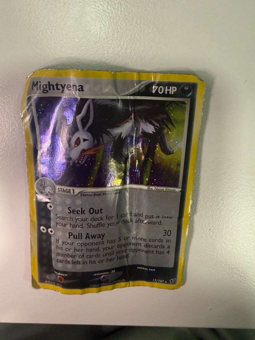 Pokemon Mightyena 12/107 EX Deoxys Holo Rare 2005 Naoyo Kimura Damaged