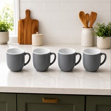 Set of 4 Grey Gloss Effect Tea Coffee Mugs Cups Kitchenware Hot Drink 350ml
