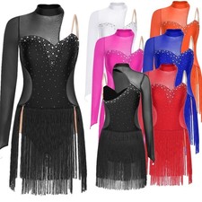 Women Dress Jazz Costume Fringed Hem Dancewear Asymmetrical Sparkling Stage
