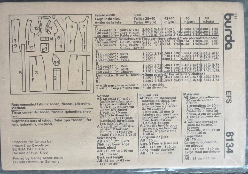 Burda - Sewing Pattern - 8134 - Brand New - Vintage Sewing Pattern - Image 2 of 2