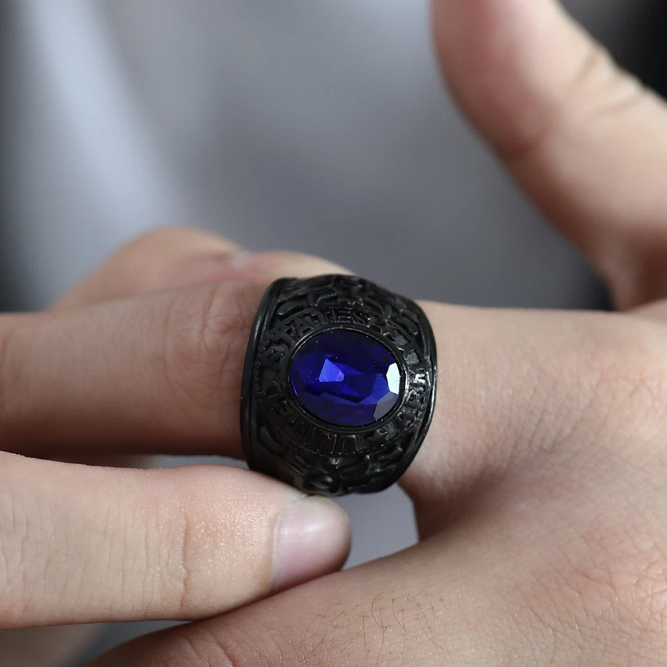 Мужское армейское кольцо с синим фианитом инкрустация США с орлом нержавеющая сталь - Изображение 2 из 4