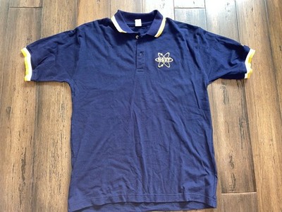 United States Navy Vintage 1990s Gold/Blue Polo Shirt Made in USA Stitched Logo