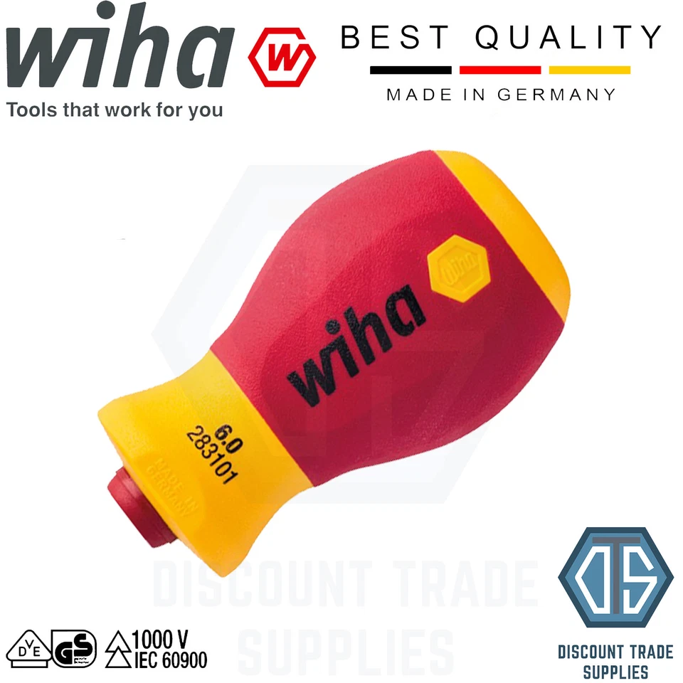 Wiha 41229 SoftFinish VDE Electric Screwdriver Handle SlimVario Stubby Insulated
