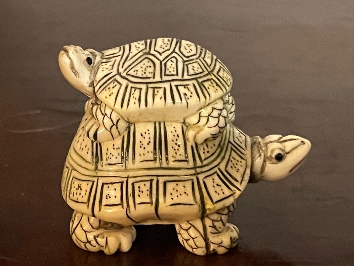 Vintage Turtle on Turtle Netsuke, number on bottom | eBay