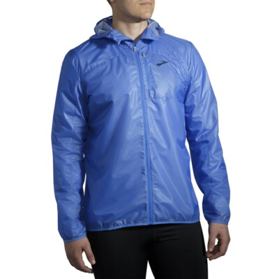 Brooks Mens All Altitude Blue Hooded Weatherproof Running Full Zip Jacket SZ: XL
