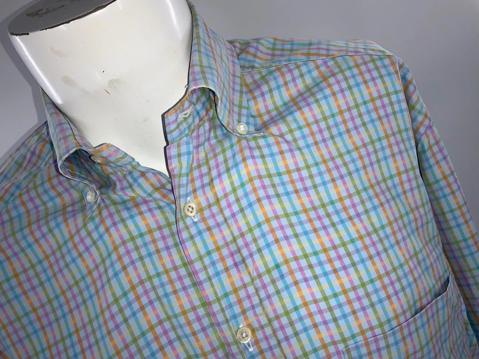 Camisa Jeff Rose Manga Larga Botón L Hombres Azul Rosa Amarillo Cuadros Italia YGI D2-52 Foto 3 de 4