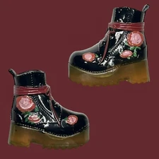 Rainbow High Daria Roselyn Doll Rose Floral Black Combat Lace Up Boots Shoes
