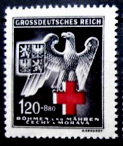 1944 WWII Nazi Germany Occupied Bohemia Nazi Red Cross Arms & Eagle Mint Stamp!