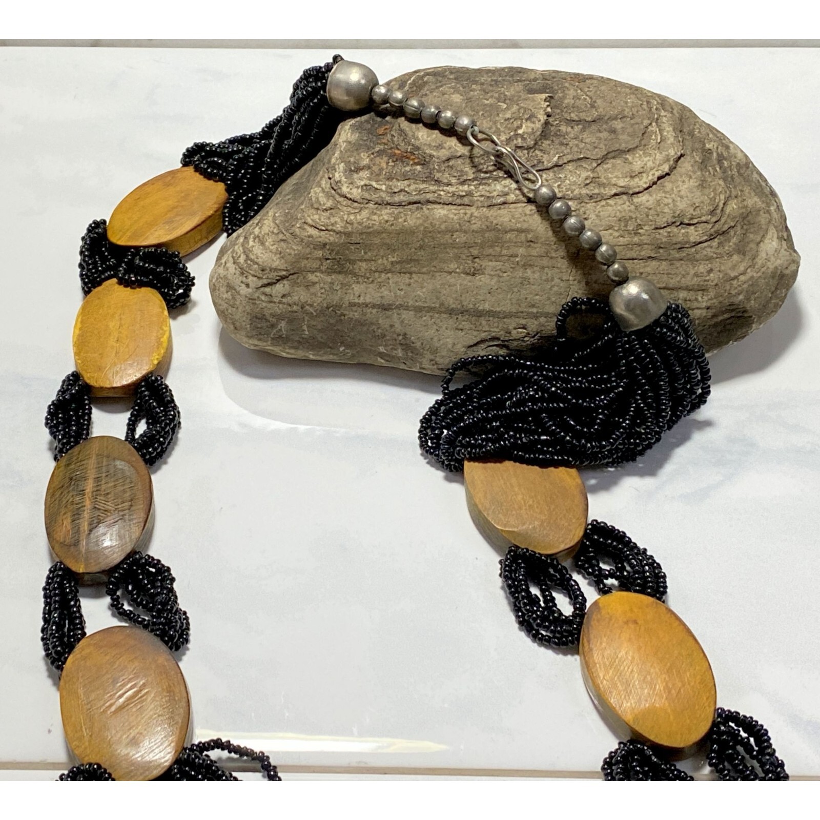 Multiple Strand Black Seed Bead Statement Necklac… - image 3