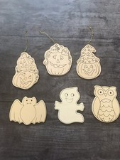 Halloween Wood Hanging Ornaments Pieces Pumpkins Bat Ghost Owl