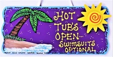 HOT TUB Swimsuit Optional SIGN Tropical Beach Tiki Bar Deck Patio Wall Plaque 