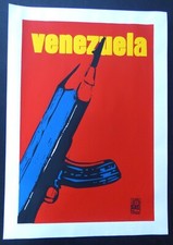 SOLIDARIDAD con VENEZUELA / Cartel de alfabetización serigrafía cubana / Arte OSPAAAL Cuba