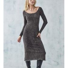 Urban Outfitters BDG Kallie Awkward Ribbed Scoop Neck Bodycon Midi Dress Grey S