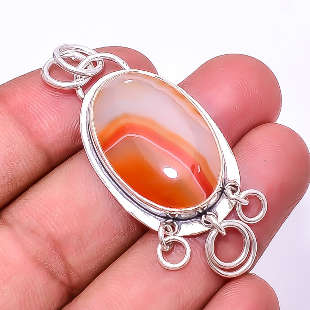 Banded Carnelian - Brazil Gemstone 925 Sterling Silver Pendant 2.11