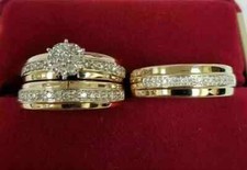 3Ct Lab Created Diamond Wedding Bridal Trio Ring Set 14K Yellow Gold Finish