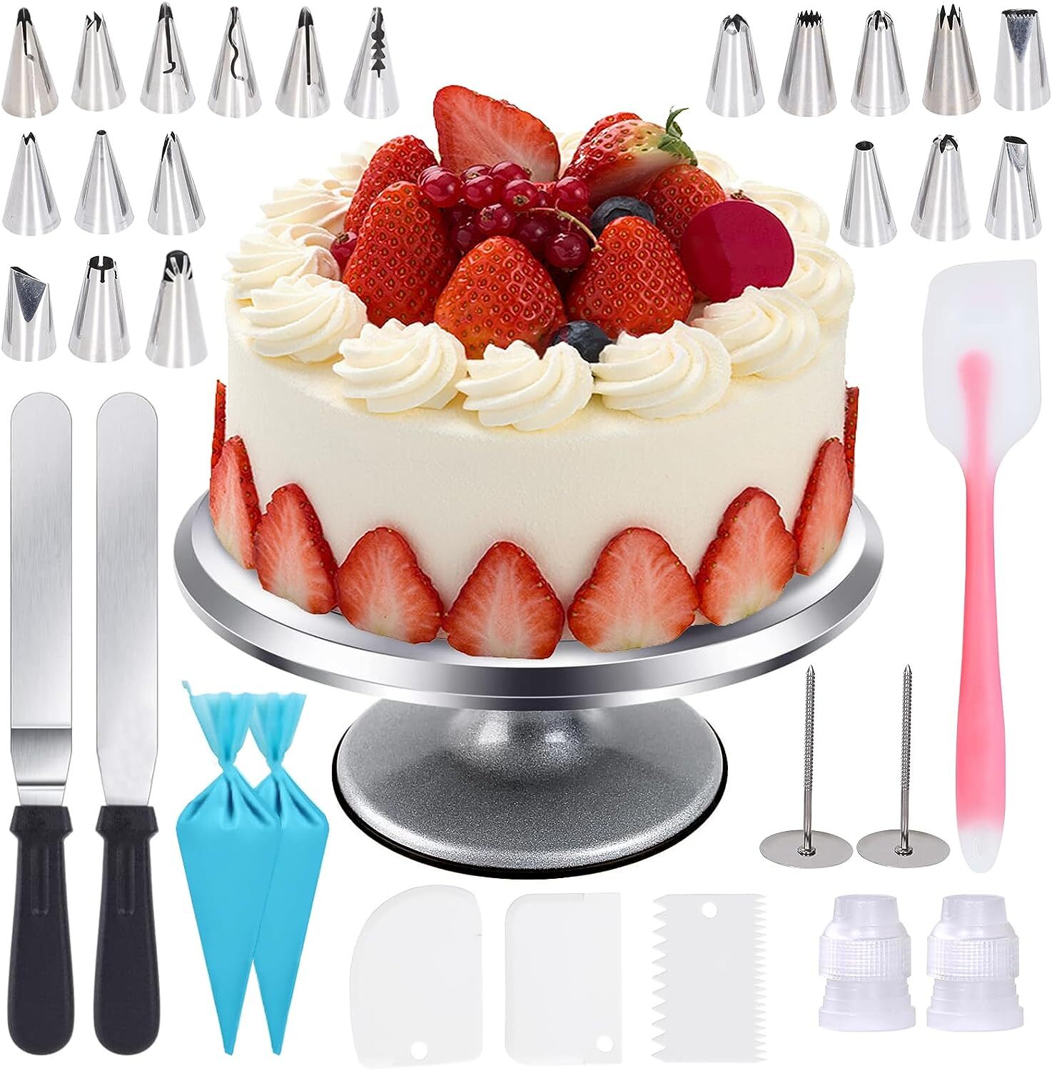 33-tlg Tortenplatte Drehbar Tortenständer Edelstahl Kuchenständer Kuchenplatte