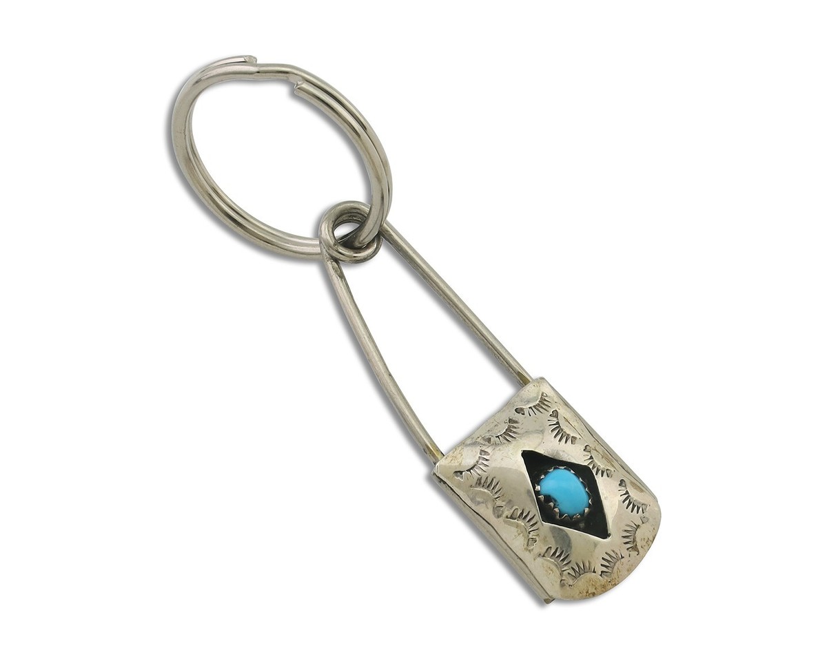 Navajo Hand Stamped Key Chain .925 Silver Handmade Native American