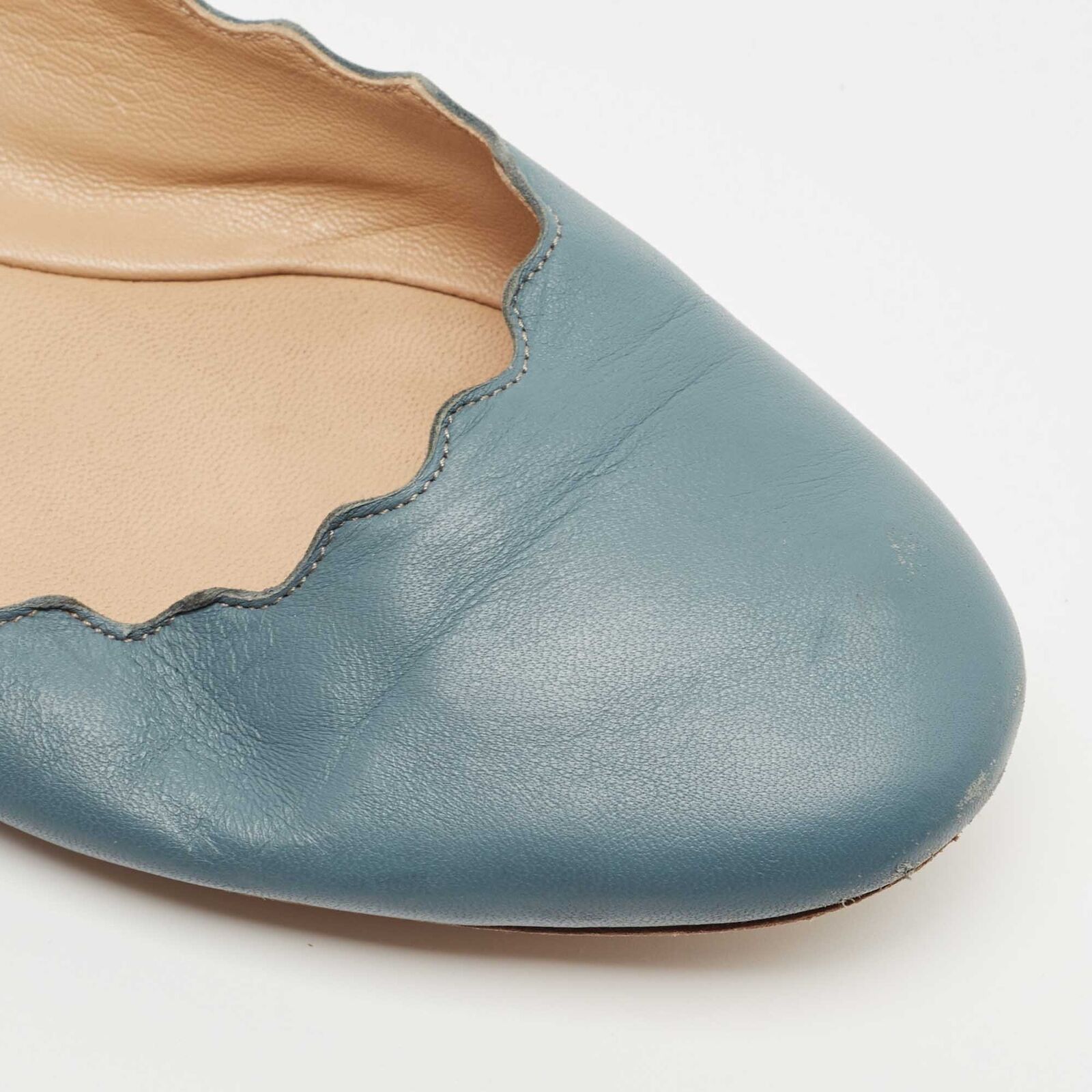 Chloe Blue Scalloped Leather Lauren Ballet Flats … - image 8